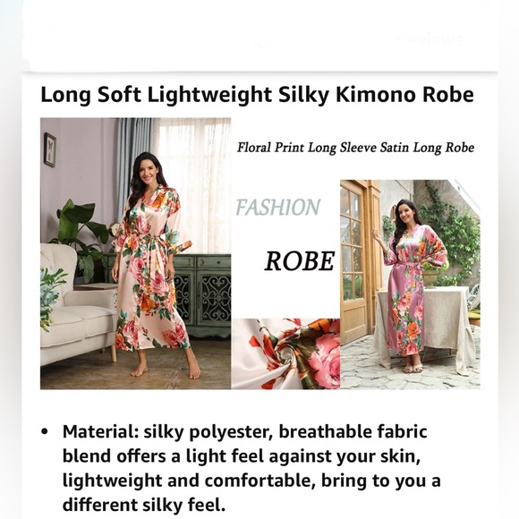 NWT!! Kimono Long Robe, Belted, Blue w/Large Floral Print, Price cut!! - Picture 7 of 8